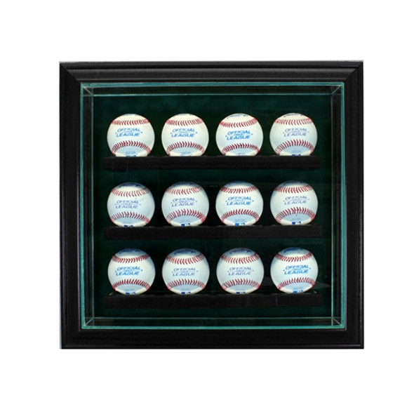 12 Baseball Cabinet Style Display Case BLACK with Green Suede