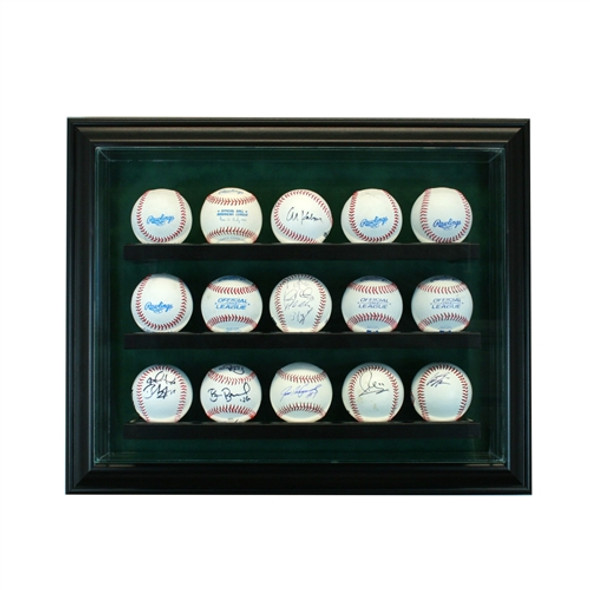 15 Baseball Cabinet Style Display Case Black w/ Green Suede