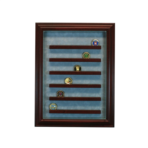 36 Coin Cabinet Style Display Case Cherry w/ Grey Suede