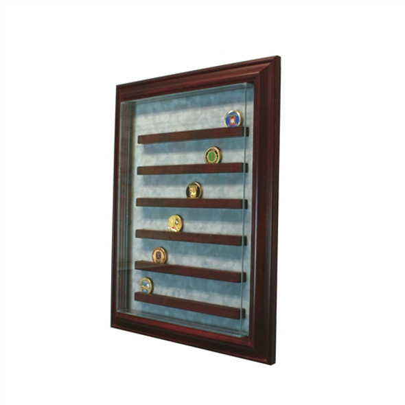 36 Coin Cabinet Style Display Case Cherry w/ Grey Suede