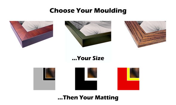 Custom Picture Framing Online.  Design your picture frame and get free shipping.  Choose your moulding, enter your size and select your matboard colors.