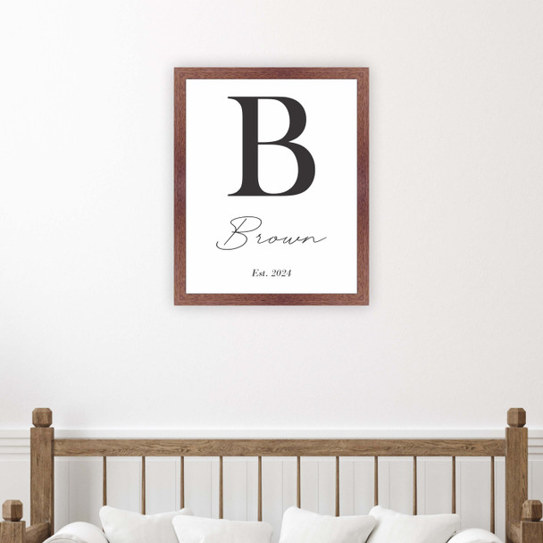 Personalized Printed Wood Frame | Family Name Sign | Last Name Initial with Established Date | Available in Multiple Sizes