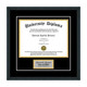 diploma inside a square black personalized diploma frame with gray engraving rectangle