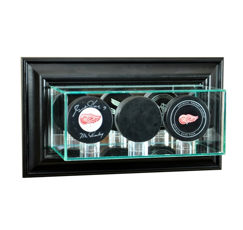 hockey card and puck display case 40 Hockey Puck Display Case Cabinet Walnut main image 0