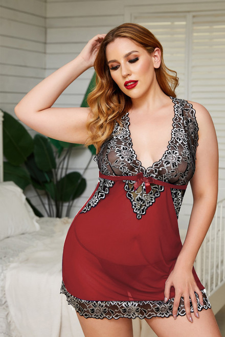 Frankie red and black  lace halter chemise & g-string. Frankie red and black  lace halter chemise & g-string.