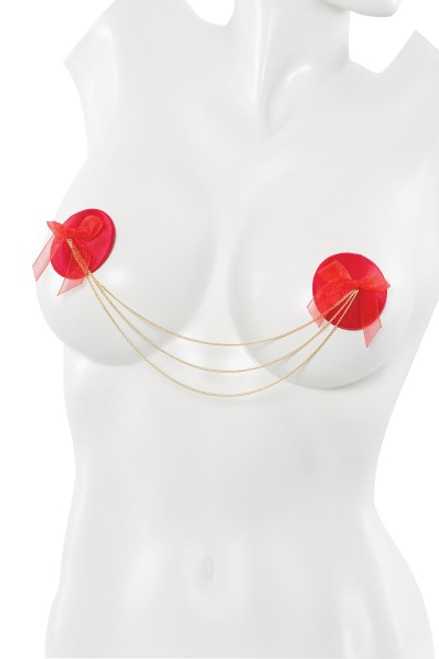 Red Satin & Gold Chain Nipple Pasties