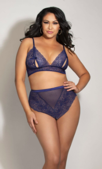 Blue Peek-a-Boo Bra & Tie Undies - Curvaceously Yours Lingerie