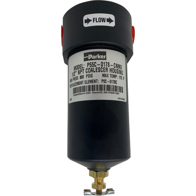 Nitrogen Filter, High Pressure, 1" NPT, 800 PSIG Max, 711 SCFM, Parker P55A-0711-ENMX