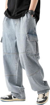 Denim Cargo Pants Baggy Jeans Gothic Punk Wide Leg Streetwear Oversized Relaxed Fit Jeans