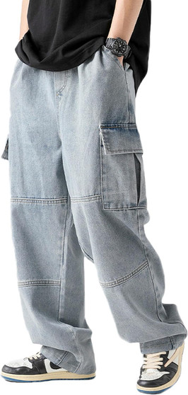 Denim Cargo Pants Baggy Jeans Gothic Punk Wide Leg Streetwear Oversized Relaxed Fit Jeans