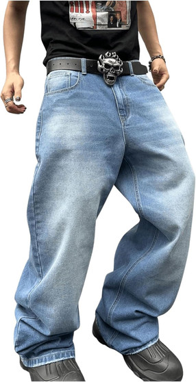 Men's Wide Leg Jeans Vintage Baggy Jeans Casual Loose Fit Denim Pants with Pockets