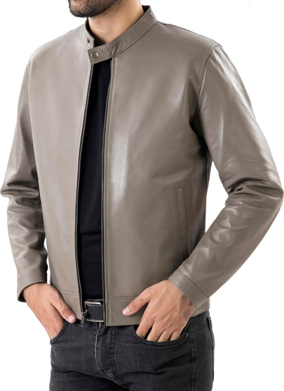 Classical Single Piece Lambskin Leather Jacket Men - Everyday Wear Snap Tab Collar Men’s Motorcycle Leather Jacket