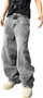 Men's Irregular Sutures Hip Hop Baggy Jeans Wide Leg Denim Pants Casual Loose Fit Trousers Streetwear