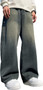 Mens Hip Hop Baggy Jeans Wide Leg Stylish Skater Jeans Casual Loose Fit Denim Pants Streetwear