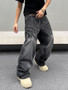 Men's Hip Hop Baggy Jeans Distressed Wide Leg Denim Pants Casual Loose Fit Trousers Streetwear