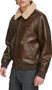 Men's Faux Leather Aviator Bomber Jacket with Sherpa Collar