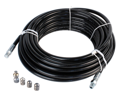 1/4" x 200' Sewer Jetter Hose & 4 Thruster Flusher Degreaser Nozzles 4.8 Orifice 1/4" x 200' Sewer Jetter Hose & 4 Thruster Flusher Degreaser Nozzles 4.8 Orifice