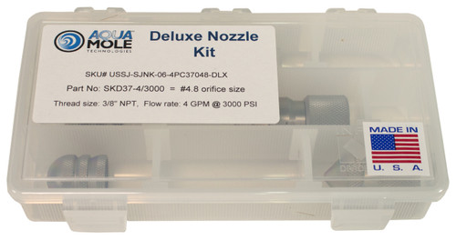 Aqua Mole 4pc Sewer Squad Deluxe Jetter Nozzle Kit 3/8" NPT 3000 PSI 4.8 Orifice Aqua Mole 4pc Sewer Squad Deluxe Jetter Nozzle Kit 3/8" NPT 3000 PSI 4.8 Orifice