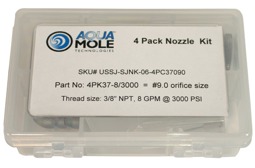 Aqua Mole (4) Pack 3/8" NPT Button Nose Sewer Jetter Nozzle 3000 PSI 9.0 Orifice Aqua Mole (4) Pack 3/8" NPT Button Nose Sewer Jetter Nozzle 3000 PSI 9.0 Orifice
