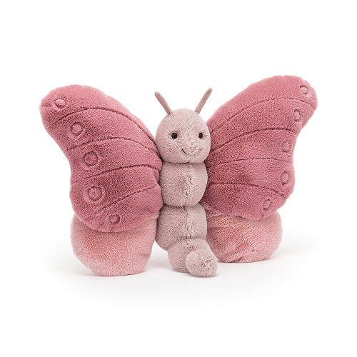 Fluttering in with a cheeky grin, it's beautiful Beatrice Butterfly! Rosy and cozy with a beany bottom, soft textured wings and suedey antennae, this bobbly buddy loves yummy nectar and playing all day in the garden!  Jellycat does it again with cuteness!  RARE, hard to find 12"
SAFETY & CARE
Tested to and passes the European Safety Standard for toys: EN71 parts 1, 2 & 3 for all ages.
Suitable from birth. Huge and Large sizes - please do not leave in a cot/ crib.
Hand wash only; do not tumble dry, dry clean or iron. Not recommended to clean in a washing machine.
Check all labels upon arrival of purchase.