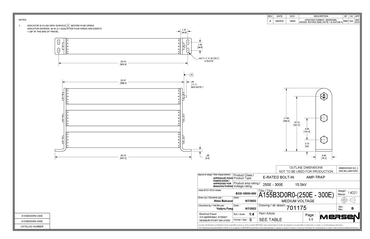 Part Number A155B3D0R0-300E, Drawing.