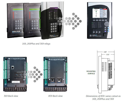 Comparison view of GE Multilin 169, 269Plus, 369 relays to new GE Multilin 859 relay. Comparison view of GE Multilin 169, 269Plus, 369 relays to new GE Multilin 859 relay.