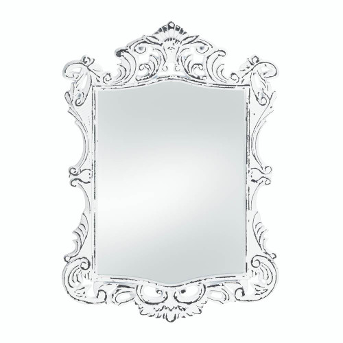 Regal White Distressed Wall Mirror - Elegant Vintage Decor for Home or Office