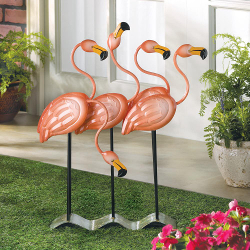 LARGE 3' MODERN RECYCLED RUSTY METAL WIRE ART FLAMINGO BIRD OUTDOOR STAKE STATUE 