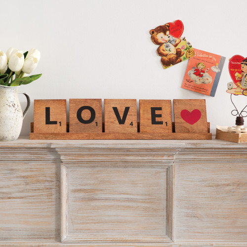Love Tabletop Scrabble Mango Wood Sign Valentines Day Gift