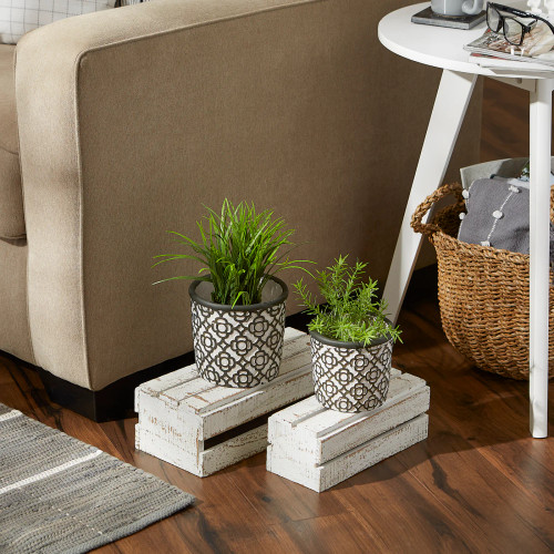 Set of 2 Dark Gray Lattice Cement Flower Pots - Stylish Home Decor for Indoor and Outdoor Use Set of 2 Dark Gray Lattice Cement Flower Pots - Stylish Home Decor for Indoor and Outdoor Use
