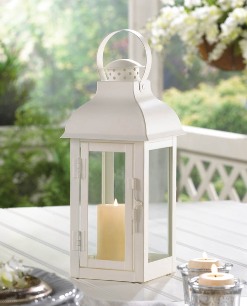 Medium White Gable Lantern - Decorative Indoor/Outdoor Lighting Fixture Medium White Gable Lantern - Decorative Indoor/Outdoor Lighting Fixture