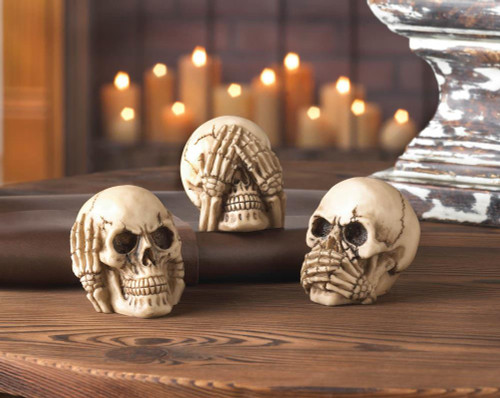 3 Small Hear Speak See No Evil Skeleton Skull Throne 2