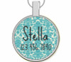 Turquoise Blue Damask Silver Pet ID Tags
