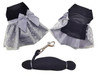 Holiday Dog Harness Dress - Black Velvet with Gray Snowflake Skirt