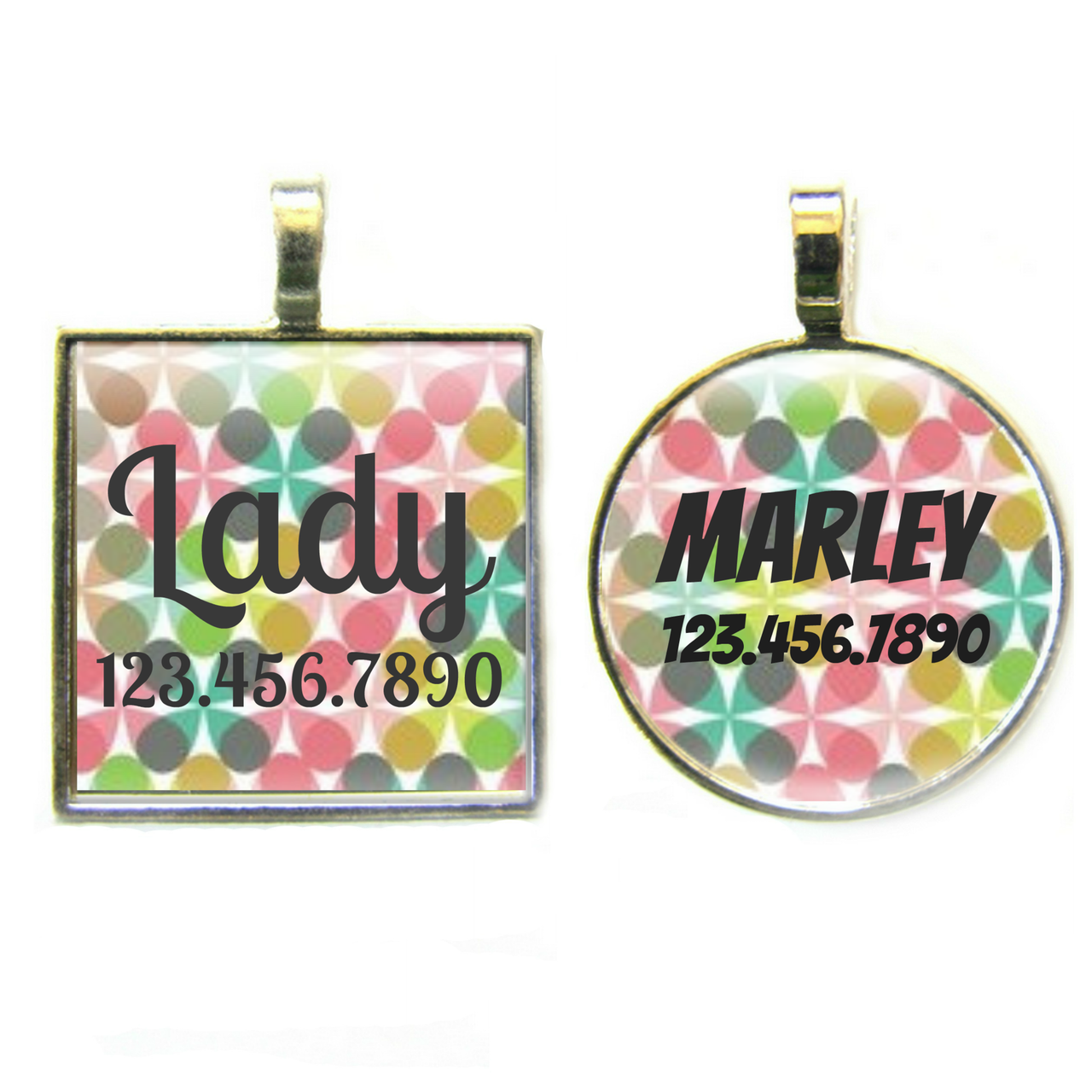 Modern Abstract Floral Silver Pet ID Tags