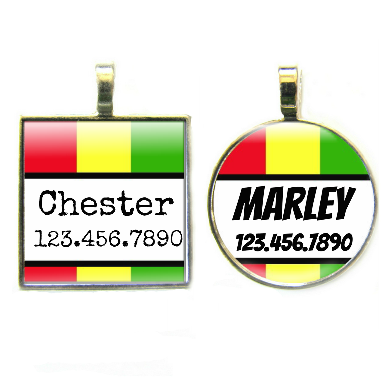 Rasta Stripes Silver Pet ID Tags