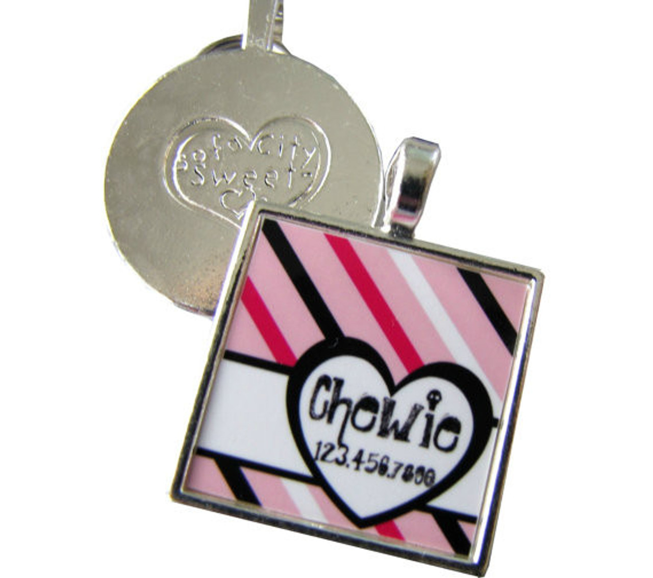Heart and Stripes Silver Pet ID Tags