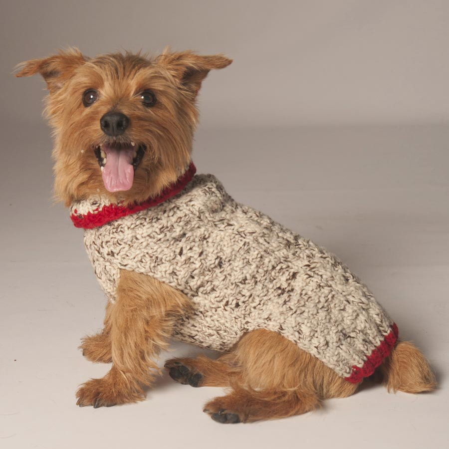 Oatmeal \u0026 Red Cableknit Dog Sweater