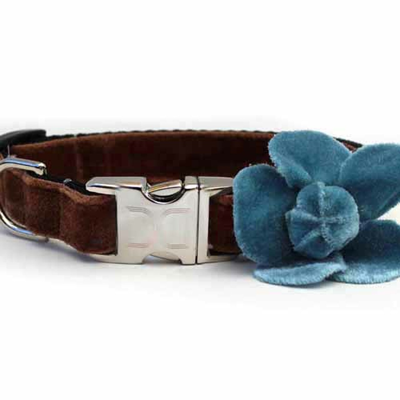 Camellia Blue Velvet Dog Collars