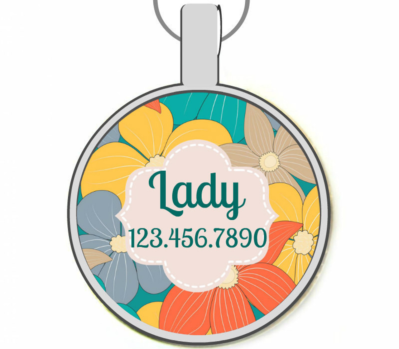 Summer Floral Silver Pet ID Tags