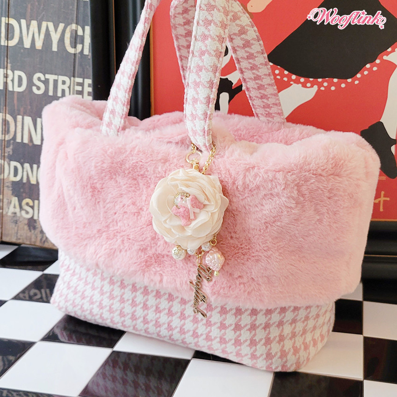 Wooflink Luxe Bag ♥ Houndstooth with Removable Fur