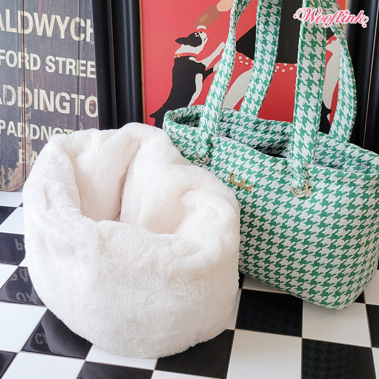 Wooflink Luxe Bag ♥ Houndstooth with Removable Fur