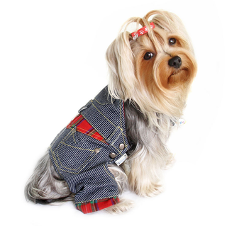 Adorable Stripy Denim Dog Overalls main image 1