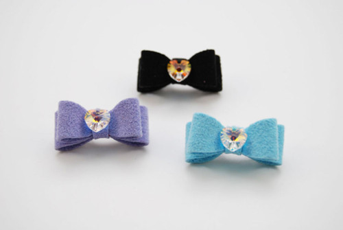 Crystal Heart Ultrasuede Hair Bows