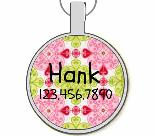 Pink Moroccan Silver Pet ID Tags