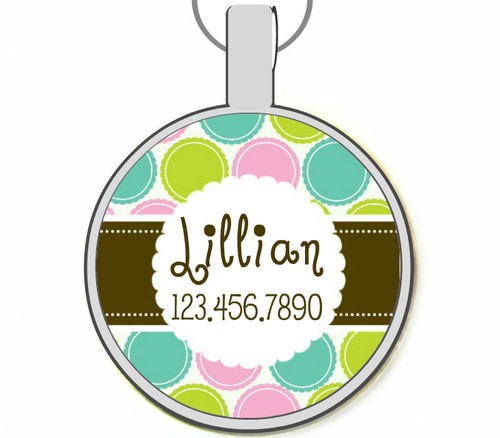 Floral Dots Silver Pet ID Tags