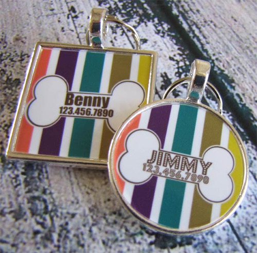Autumn Stripes with Bone Silver Pet ID Tags
