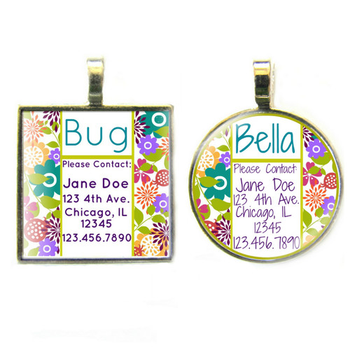 Cute Floral Silver Pet ID Tags