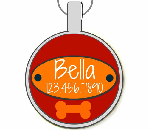 Red Doggy Nameplate Silver Pet ID Tags