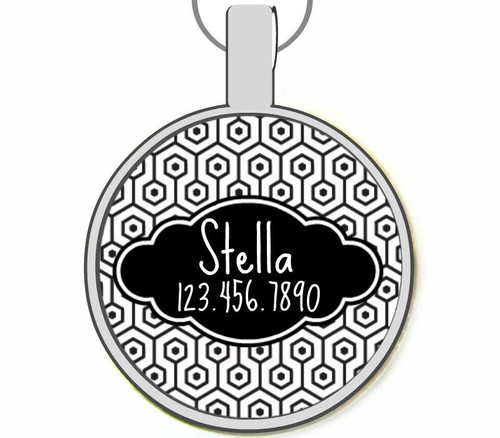 Black Geometric Silver Pet ID Tags